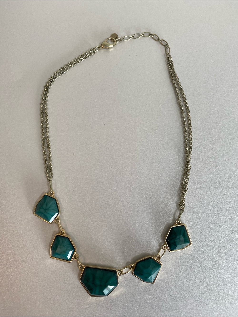 Teal Gemstone Gold-Trim Statement Necklace - Women Jewelry